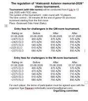 entry fee Aslanov                                                                                   